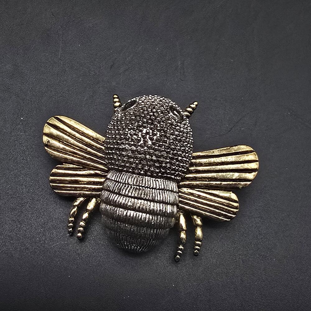 Two Tone Bee Brooch Vintage Bug Insect Costume Jewelry